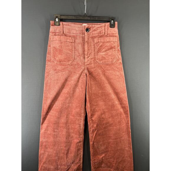 New Anthropologie Maeve 27 Tall Colette Cropped Corduroy Wide Leg Pants Orange - Picture 2 of 10
